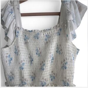 Rare Editions Cream Smocked Floral Camisole with Blue Print
